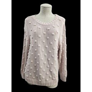 ALK Women's L Vince‎ Camuto Cotton Popcorn Sweater Light Pink Knit Pullover EUC